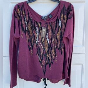 Miss Me Women’s Top Sz M. NWT Purple Sequin, Tie Back